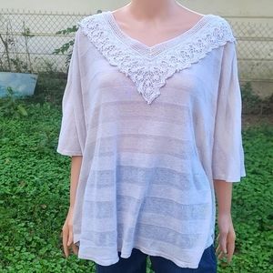 Motherhood crochet vneck mesh blouse
